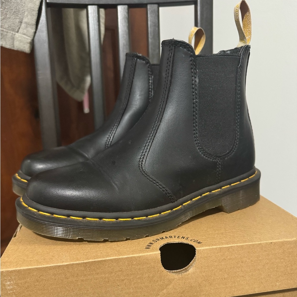 Dr. Martens Vegan 2976 Black Boots with Yellow Stitching